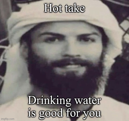 Muslimano Ronaldo | Hot take; Drinking water is good for you | image tagged in muslimano ronaldo | made w/ Imgflip meme maker