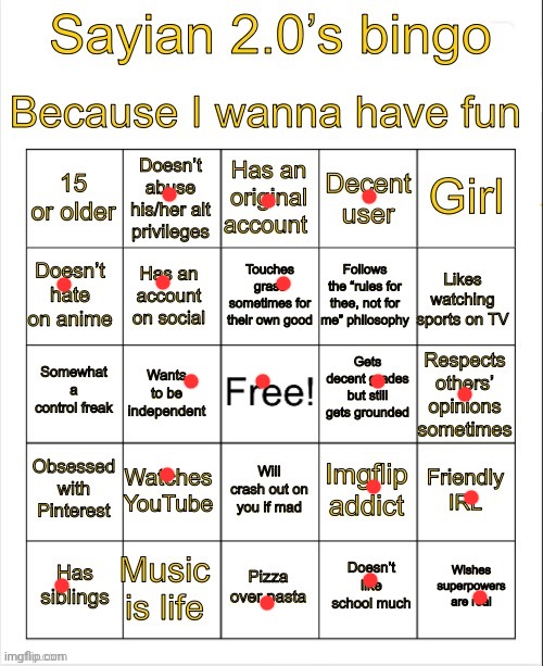 Sayian 2.0’s Bingo | image tagged in sayian 2 0 s bingo | made w/ Imgflip meme maker