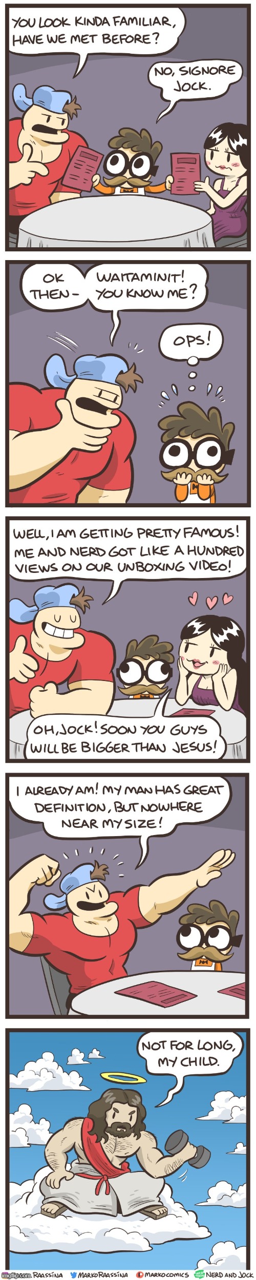 image tagged in nerd,jock,olga,youtube,muscles,jesus christ | made w/ Imgflip meme maker