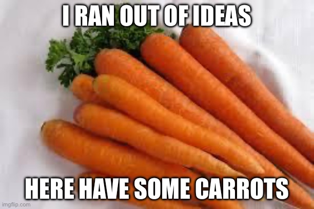 If potatoes are a trend, then what about carrots? Also who wants to start an argument in the chat? | I RAN OUT OF IDEAS; HERE HAVE SOME CARROTS | image tagged in carrots,memes,funny,random,i have no idea what i am doing,oh wow are you actually reading these tags | made w/ Imgflip meme maker