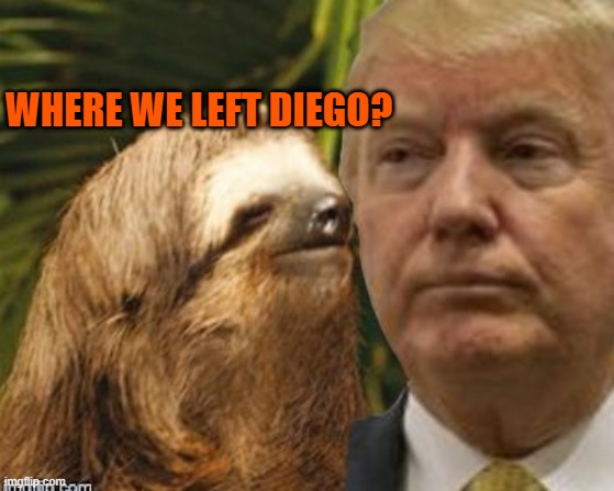 Political advice sloth | WHERE WE LEFT DIEGO? | image tagged in political advice sloth | made w/ Imgflip meme maker