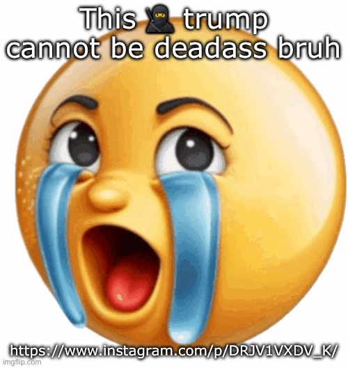 Realistic sob crying emoji | This 🥷 trump cannot be deadass bruh; https://www.instagram.com/p/DRJV1VXDV_K/ | image tagged in realistic sob crying emoji | made w/ Imgflip meme maker