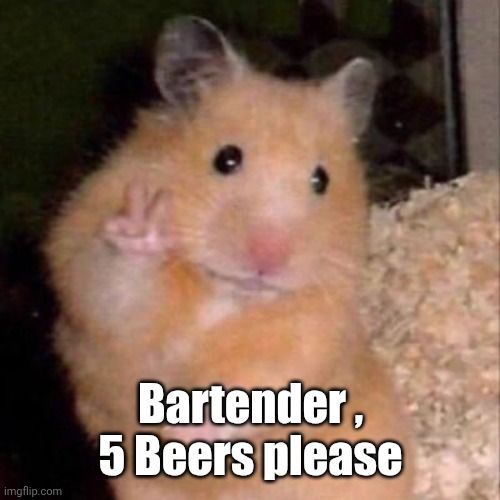 Hamster peace sign | Bartender , 5 Beers please | image tagged in hamster peace sign | made w/ Imgflip meme maker