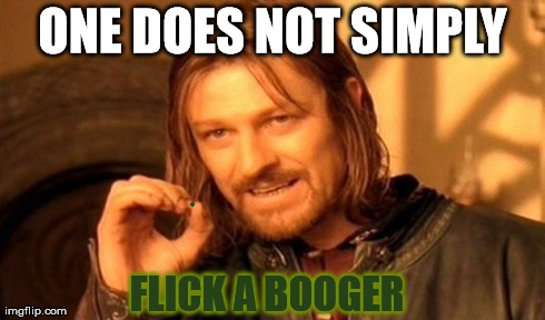 Would you please let me flick ya outta me finger? | ONE DOES NOT SIMPLY FLICK A BOOGER | image tagged in one does not simply,memes,funny,college,gross,clean | made w/ Imgflip meme maker
