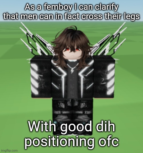 Jamie | As a femboy I can clarify that men can in fact cross their legs; With good dih positioning ofc | image tagged in jamie | made w/ Imgflip meme maker