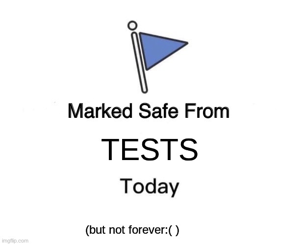 I HATE TESTS!!!!!!!!!!!!!!!!!!!!!!!!!!!!!!!!! | TESTS; (but not forever:( ) | image tagged in memes,marked safe from,tests | made w/ Imgflip meme maker