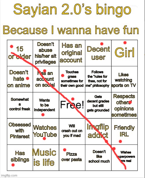 i’m so cool | image tagged in sayian 2 0 s bingo | made w/ Imgflip meme maker