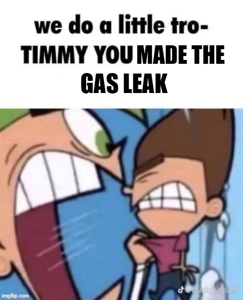TIMMYYYYYYYYYYYYYYYYYYYYYY | MADE THE; GAS LEAK | image tagged in timmy you bombed a nursing home,gas leak | made w/ Imgflip meme maker