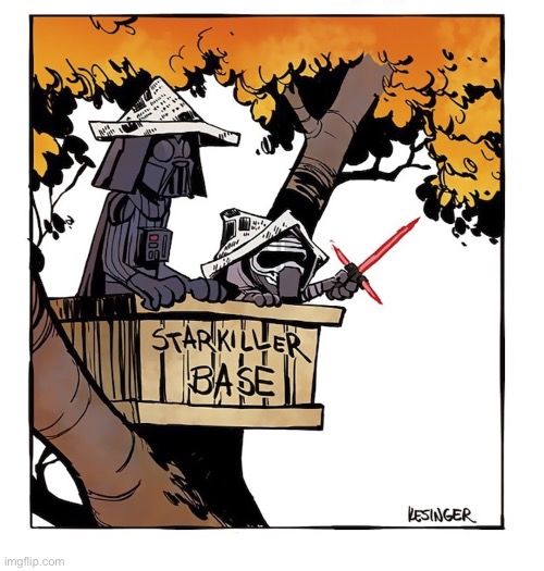 A Calvin & Hobbes-Star Wars mashup | image tagged in calvin and hobbes,star wars,mashup,tree house,water balloon | made w/ Imgflip meme maker