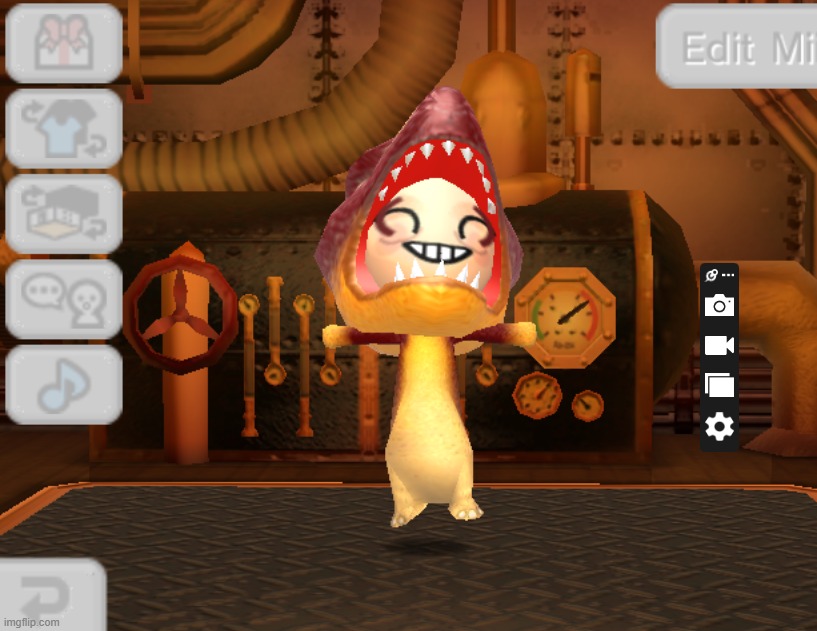 i gave cyn a dinosaur costume (because of the recent murder drones merch). she loves it. | made w/ Imgflip meme maker