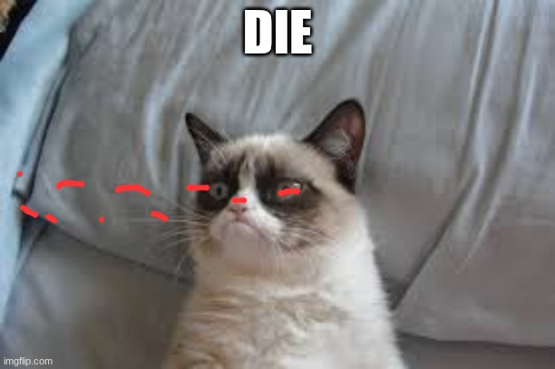laser eye grumpy cat | DIE | image tagged in silly | made w/ Imgflip meme maker