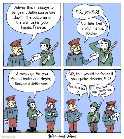 War and Peas | image tagged in comics,war and peas,military,messages,argument | made w/ Imgflip meme maker