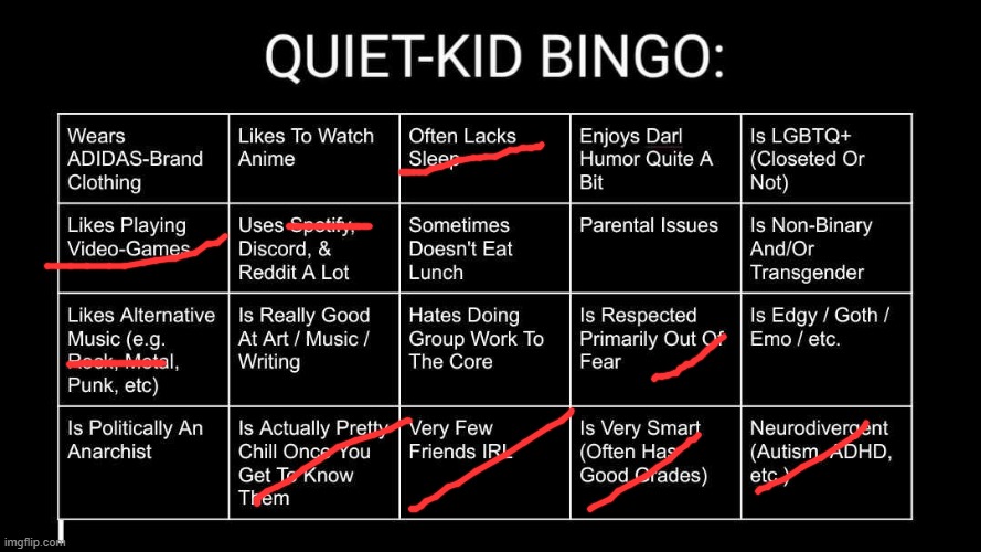 Quiet Kid Bingo | image tagged in quiet kid bingo | made w/ Imgflip meme maker