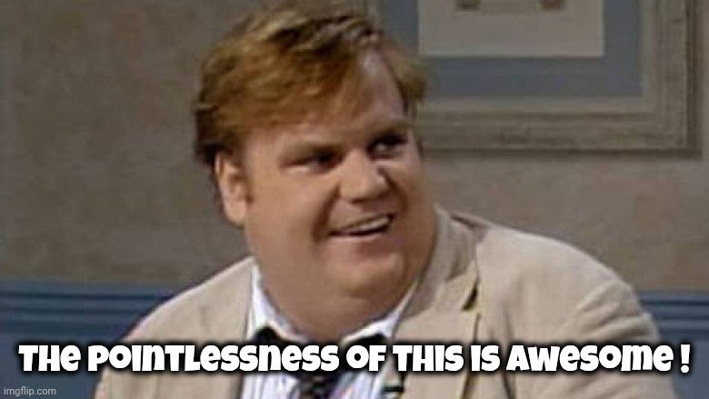 Chris Farley Awesome | The pointlessness of this is awesome ! | image tagged in chris farley awesome | made w/ Imgflip meme maker