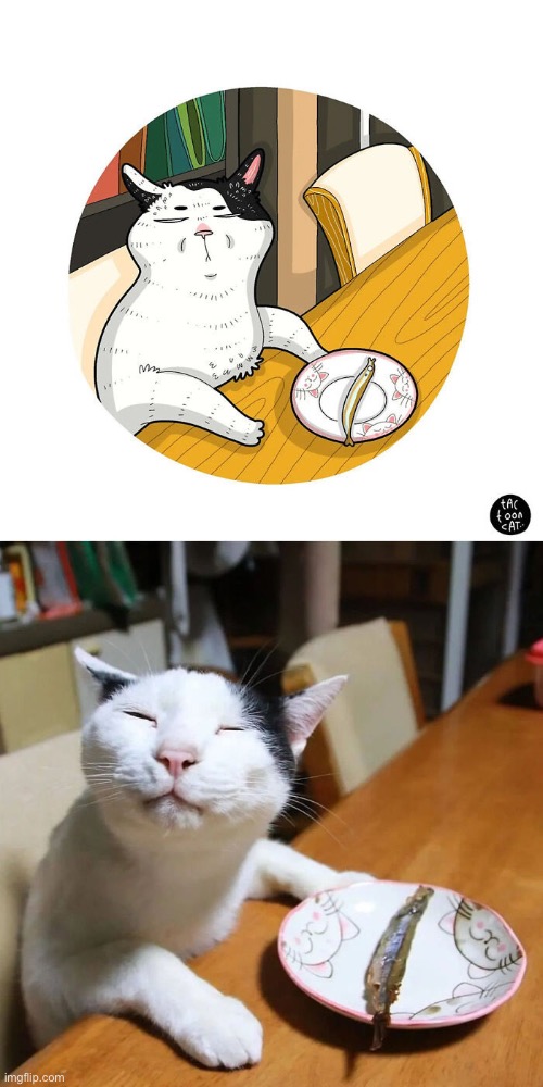Art imitates life… | image tagged in cats,artwork,cartoon,photo | made w/ Imgflip meme maker