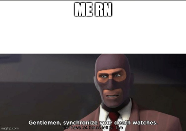 Doin a group project RN, And my group needs to present tomorrow | ME RN; We have 24 hours left to  live | image tagged in gentlemen synchronize your death watches | made w/ Imgflip meme maker