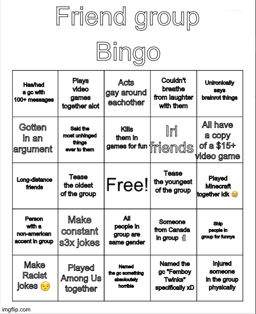 Friend Group Bingo Blank Meme Template