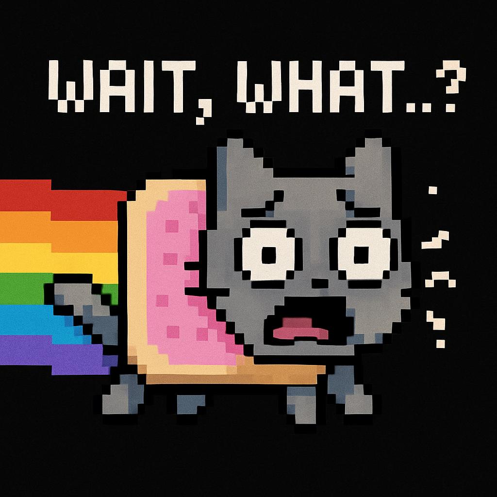 scared nyan cat saying wait what..? Blank Meme Template