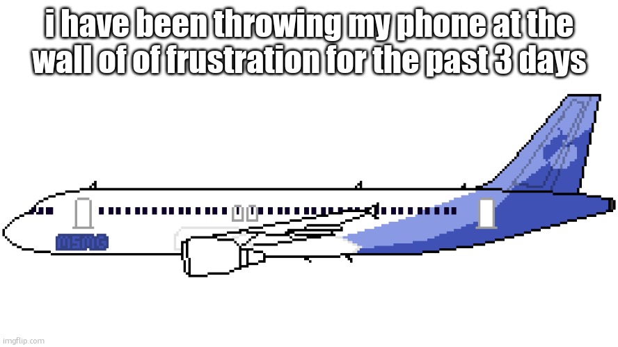 msmg airlines | i have been throwing my phone at the wall of of frustration for the past 3 days | image tagged in msmg airlines | made w/ Imgflip meme maker