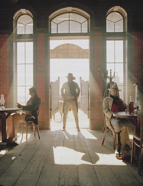 Cowboy enters saloon Blank Meme Template