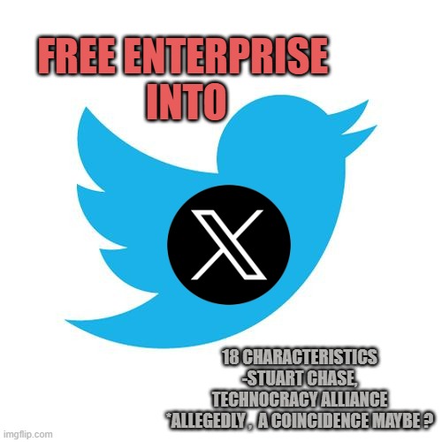Twitter birds says | FREE ENTERPRISE 
INTO; 18 CHARACTERISTICS
-STUART CHASE,
TECHNOCRACY ALLIANCE
*ALLEGEDLY ,  A COINCIDENCE MAYBE ? | image tagged in twitter birds says | made w/ Imgflip meme maker