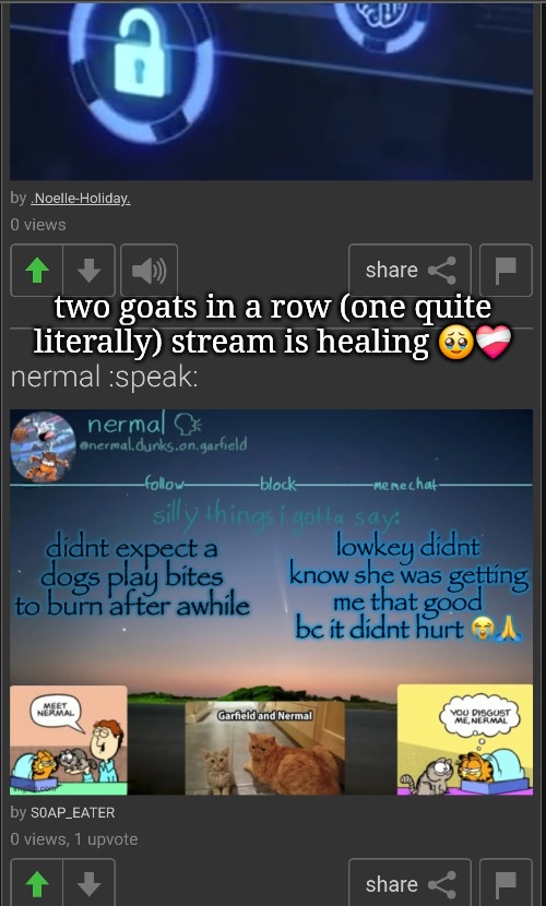 two goats in a row (one quite literally) stream is healing 🥹❤️‍🩹 | made w/ Imgflip meme maker
