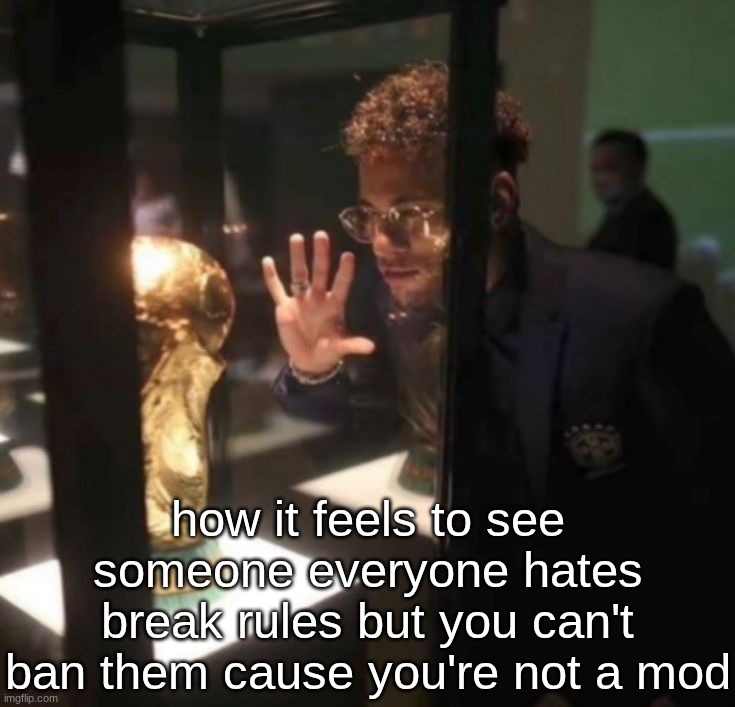 if i become mod i wont use the n word again i promise | how it feels to see someone everyone hates break rules but you can't ban them cause you're not a mod | made w/ Imgflip meme maker