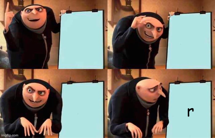 Gru's Plan Meme | r | image tagged in memes,gru's plan,letters | made w/ Imgflip meme maker