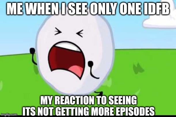 I want more idfb | ME WHEN I SEE ONLY ONE IDFB; MY REACTION TO SEEING ITS NOT GETTING MORE EPISODES | image tagged in bfdi snowball nooooo | made w/ Imgflip meme maker