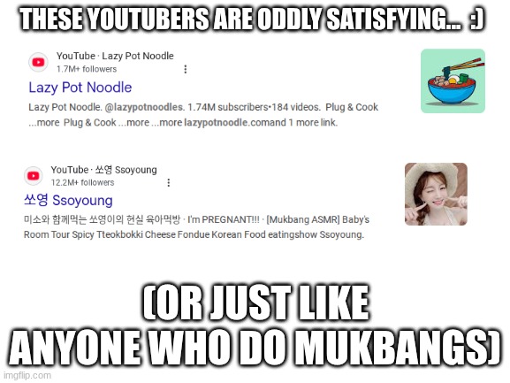 Blank White Template | THESE YOUTUBERS ARE ODDLY SATISFYING...  :); (OR JUST LIKE ANYONE WHO DO MUKBANGS) | image tagged in blank white template | made w/ Imgflip meme maker