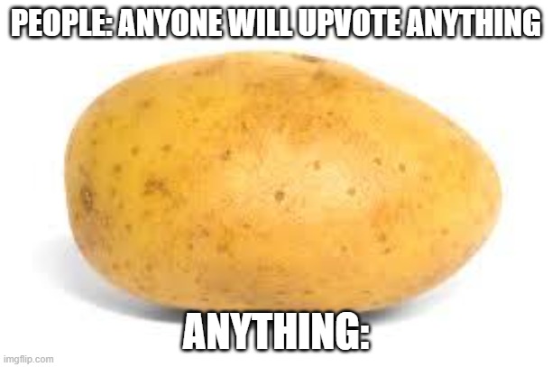 Potato | PEOPLE: ANYONE WILL UPVOTE ANYTHING; ANYTHING: | image tagged in potato | made w/ Imgflip meme maker