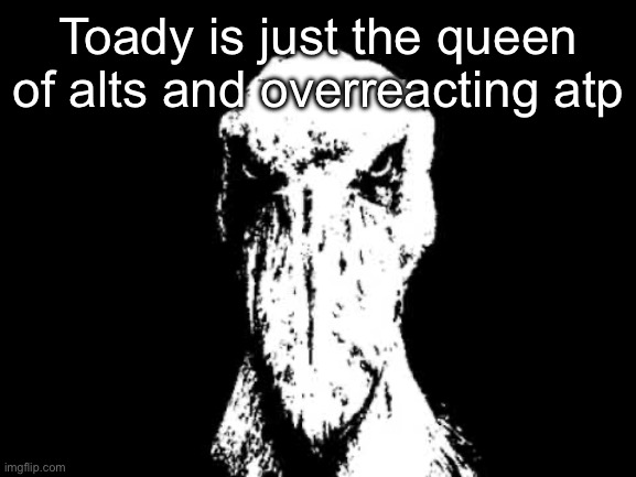 Staring Shoebill | Toady is just the queen of alts and overreacting atp | image tagged in staring shoebill | made w/ Imgflip meme maker