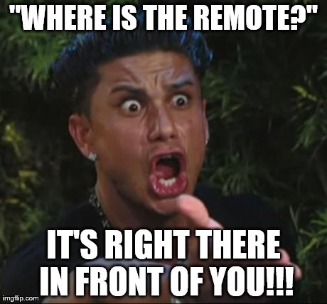 DJ Pauly D Meme | "WHERE IS THE REMOTE?" IT'S RIGHT THERE IN FRONT OF YOU!!! | image tagged in memes,dj pauly d | made w/ Imgflip meme maker