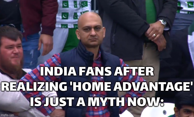 India's home Test dominance over? | INDIA FANS AFTER REALIZING 'HOME ADVANTAGE' IS JUST A MYTH NOW: | image tagged in disappointed cricket fan,sports,sports fans,cricket,test,score | made w/ Imgflip meme maker