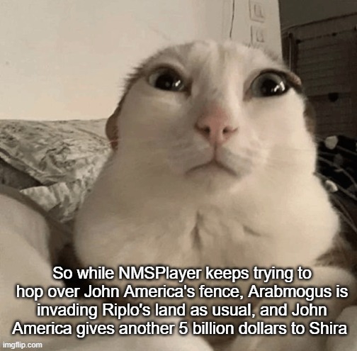 goober | So while NMSPlayer keeps trying to hop over John America's fence, Arabmogus is invading Riplo's land as usual, and John America gives another 5 billion dollars to Shira | image tagged in goober | made w/ Imgflip meme maker