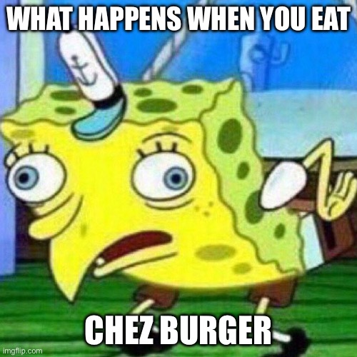 Chez Burger | WHAT HAPPENS WHEN YOU EAT; CHEZ BURGER | image tagged in triggerpaul | made w/ Imgflip meme maker