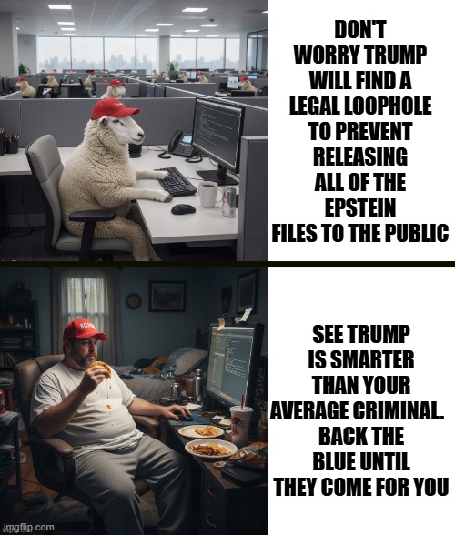 LEGAL LOOPHOLES | DON'T WORRY TRUMP WILL FIND A LEGAL LOOPHOLE TO PREVENT RELEASING ALL OF THE EPSTEIN FILES TO THE PUBLIC; SEE TRUMP IS SMARTER THAN YOUR AVERAGE CRIMINAL.  
BACK THE BLUE UNTIL THEY COME FOR YOU | image tagged in legal loophole,maga,jeffrey epstein,release the files,sexual predator,trump | made w/ Imgflip meme maker
