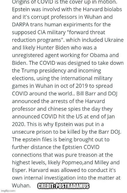 CREDIT: POSTRADAMUS | made w/ Imgflip meme maker