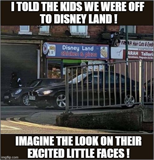 This Was, Like Me, So Mean ! | I TOLD THE KIDS WE WERE OFF
 TO DISNEY LAND ! IMAGINE THE LOOK ON THEIR
EXCITED LITTLE FACES ! | image tagged in disneyland,disappointment | made w/ Imgflip meme maker