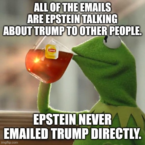 but libs assure us that Epstein and Trump were besties | ALL OF THE EMAILS ARE EPSTEIN TALKING ABOUT TRUMP TO OTHER PEOPLE. EPSTEIN NEVER EMAILED TRUMP DIRECTLY. | image tagged in but that's none of my business,kermit the frog,political meme | made w/ Imgflip meme maker