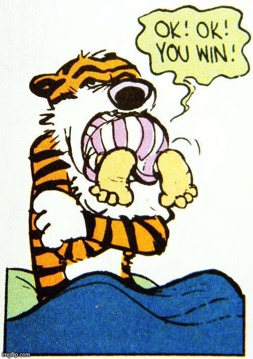 Calvin inside Hobbes’s mouth Blank Meme Template