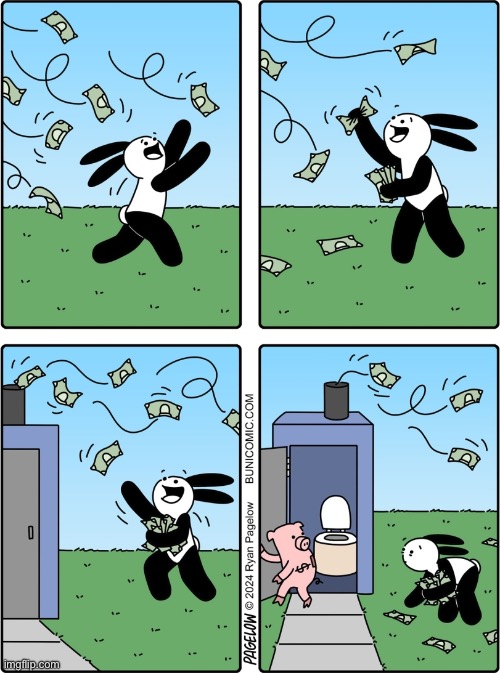 Buni Comics | image tagged in comics,buni comics,money,porta potty,piggy bank | made w/ Imgflip meme maker