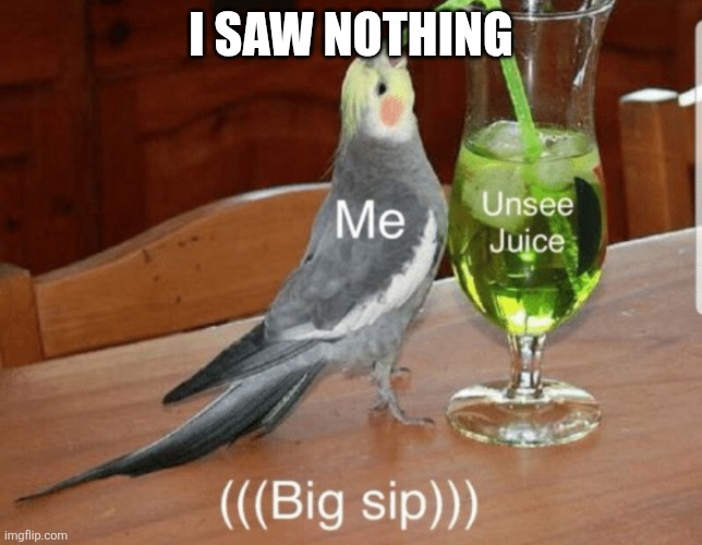 I SAW NOTHING | image tagged in unsee juice | made w/ Imgflip meme maker