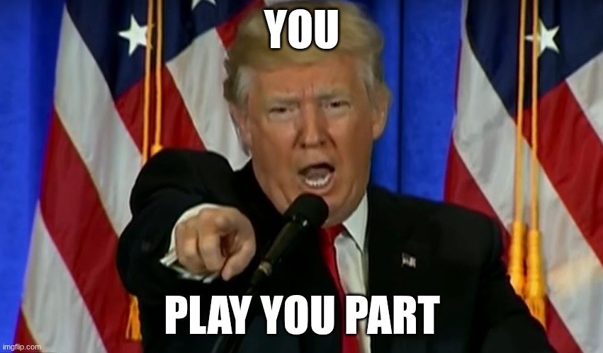 play | YOU; PLAY YOU PART | image tagged in trump fake news | made w/ Imgflip meme maker