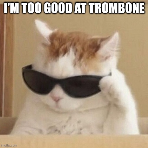 cool cat | I'M TOO GOOD AT TROMBONE | image tagged in cool cat | made w/ Imgflip meme maker