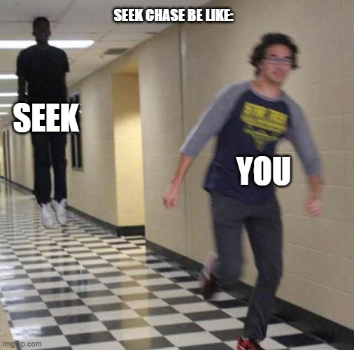seek chases be like: | SEEK CHASE BE LIKE:; SEEK; YOU | image tagged in floating boy chasing running boy | made w/ Imgflip meme maker