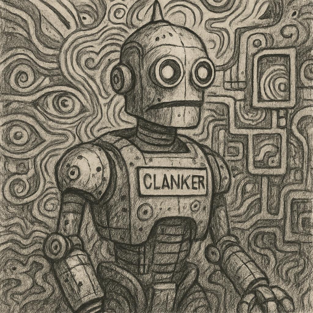 ai clanker drawing itself Blank Meme Template