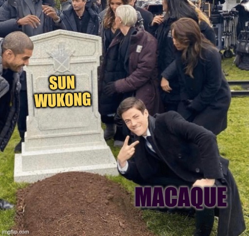 Fr tho | SUN WUKONG; MACAQUE | image tagged in grant gustin over grave | made w/ Imgflip meme maker