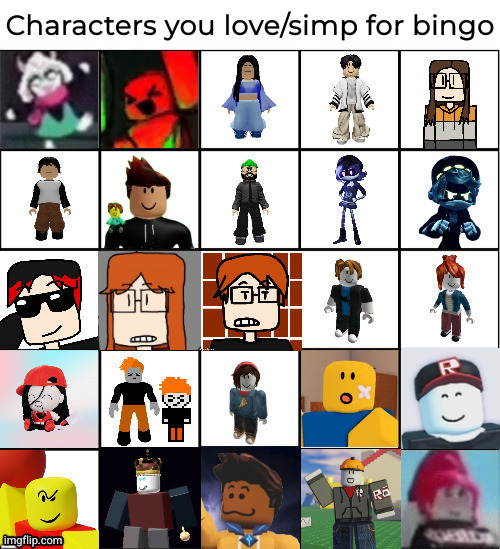 High Quality Characters you love/simp for bingo Blank Meme Template
