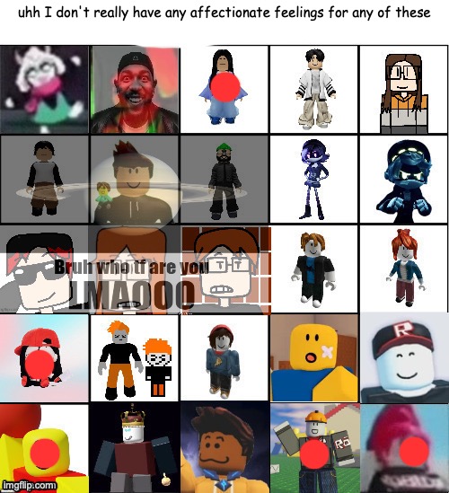 Characters you love/simp for bingo | uhh I don't really have any affectionate feelings for any of these | image tagged in characters you love/simp for bingo | made w/ Imgflip meme maker